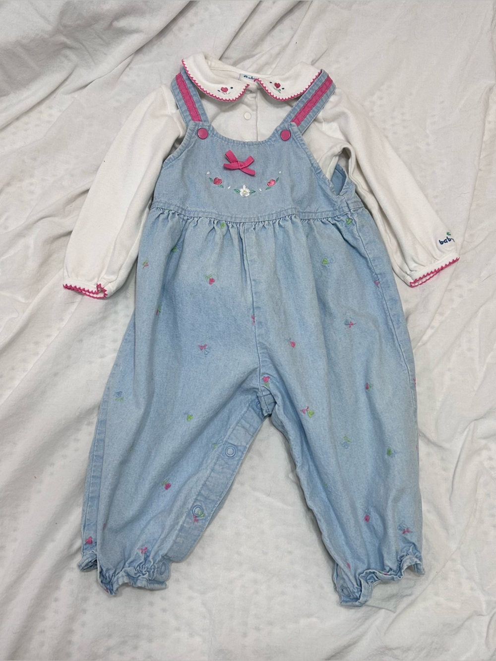 Vintage Oshkosh paper tag embroidered floral overalls size 18 month